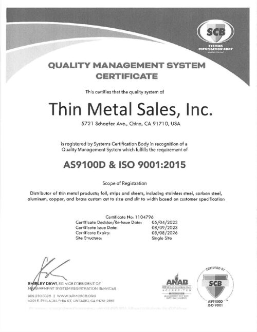 AS9100D/ISO 9001:2015 Certification